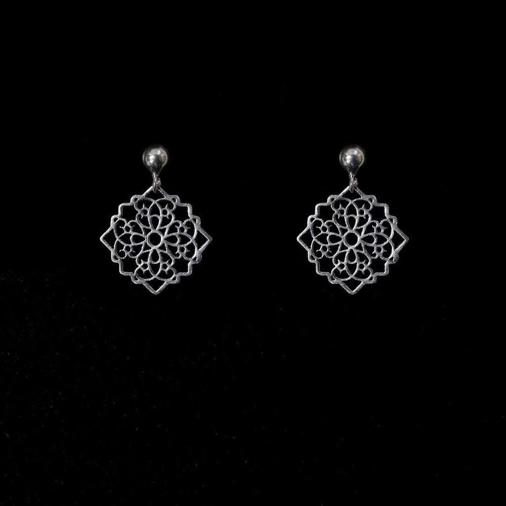 Mandala Filigree Silver Drop Earrings