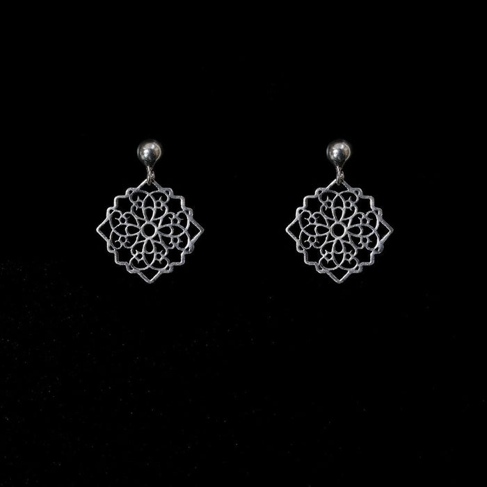 Mandala Filigree Silver Drop Earrings