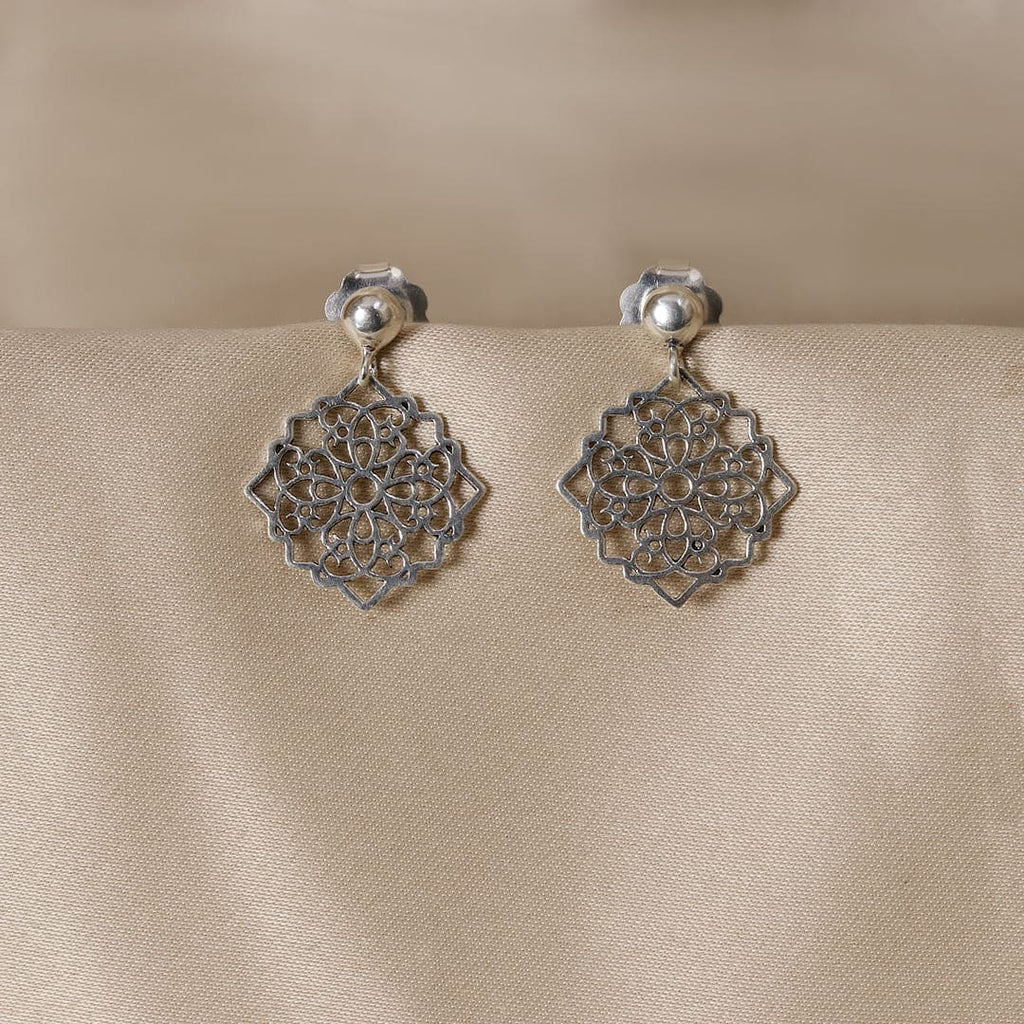 Mandala Filigree Silver Drop Earrings