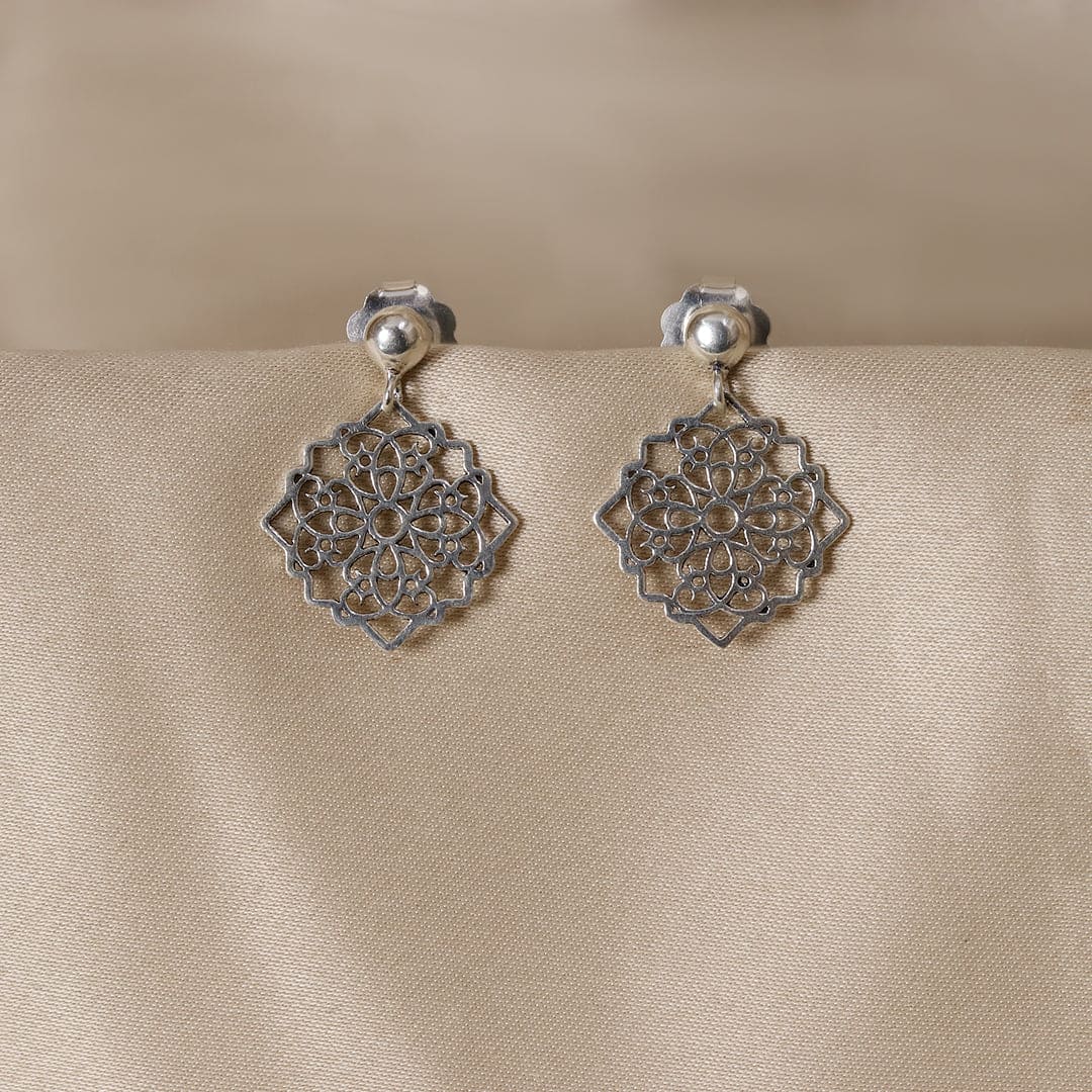 Mandala Filigree Silver Drop Earrings