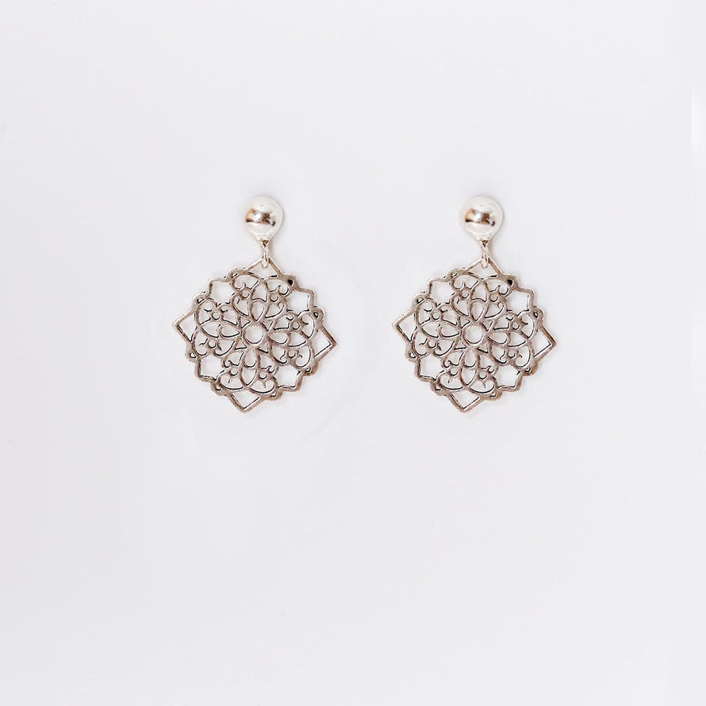 Mandala Filigree Silver Drop Earrings