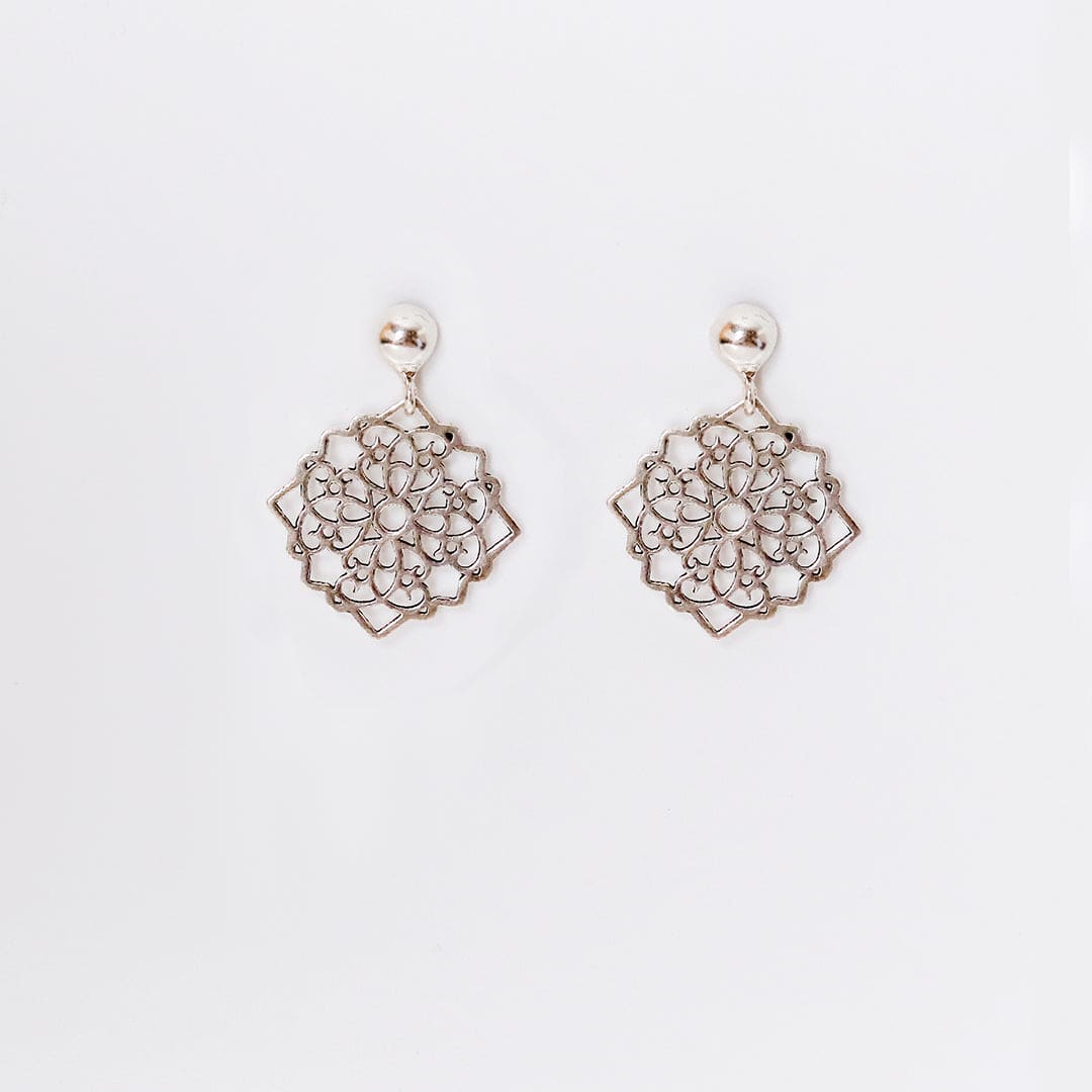 Mandala Filigree Silver Drop Earrings