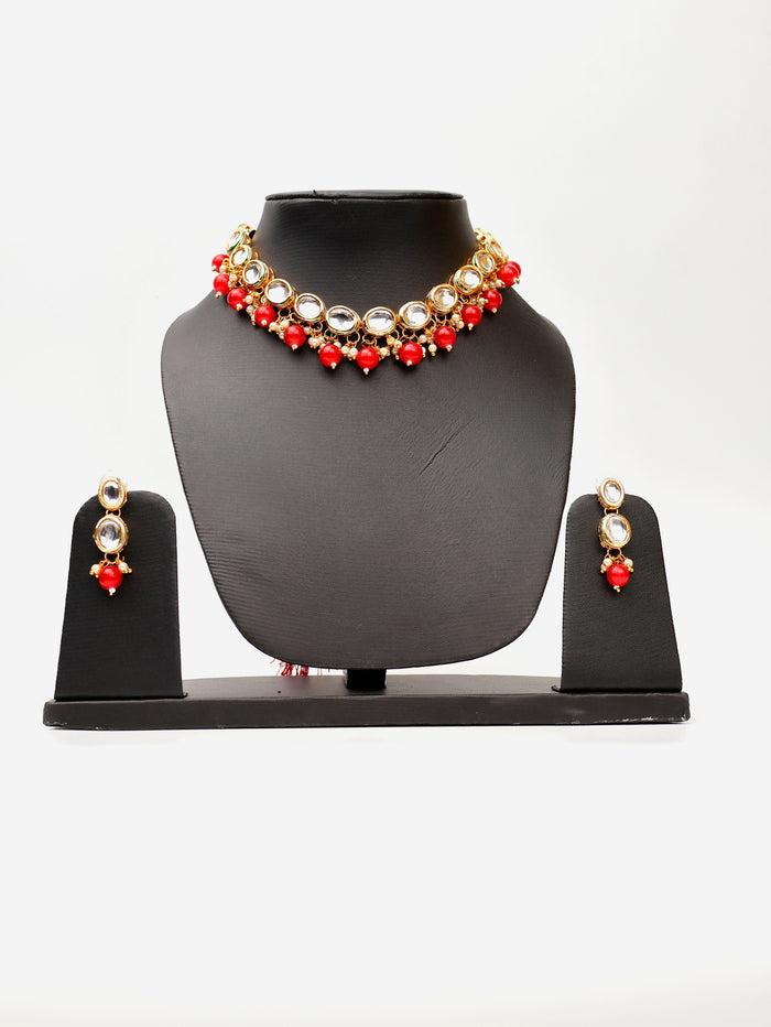 Kundan and Red Studs Necklace Set
