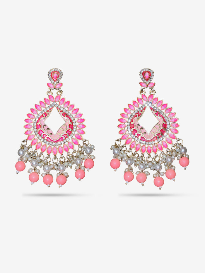 Gold-Toned & Chandbali Earrings with Crystals and Pearls for Women by Shreekama