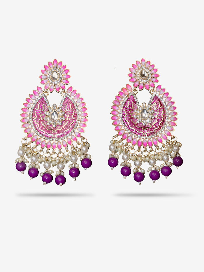 Delicate Pearl & Rhinestone Chandelier Earrings for Women by Shreekama