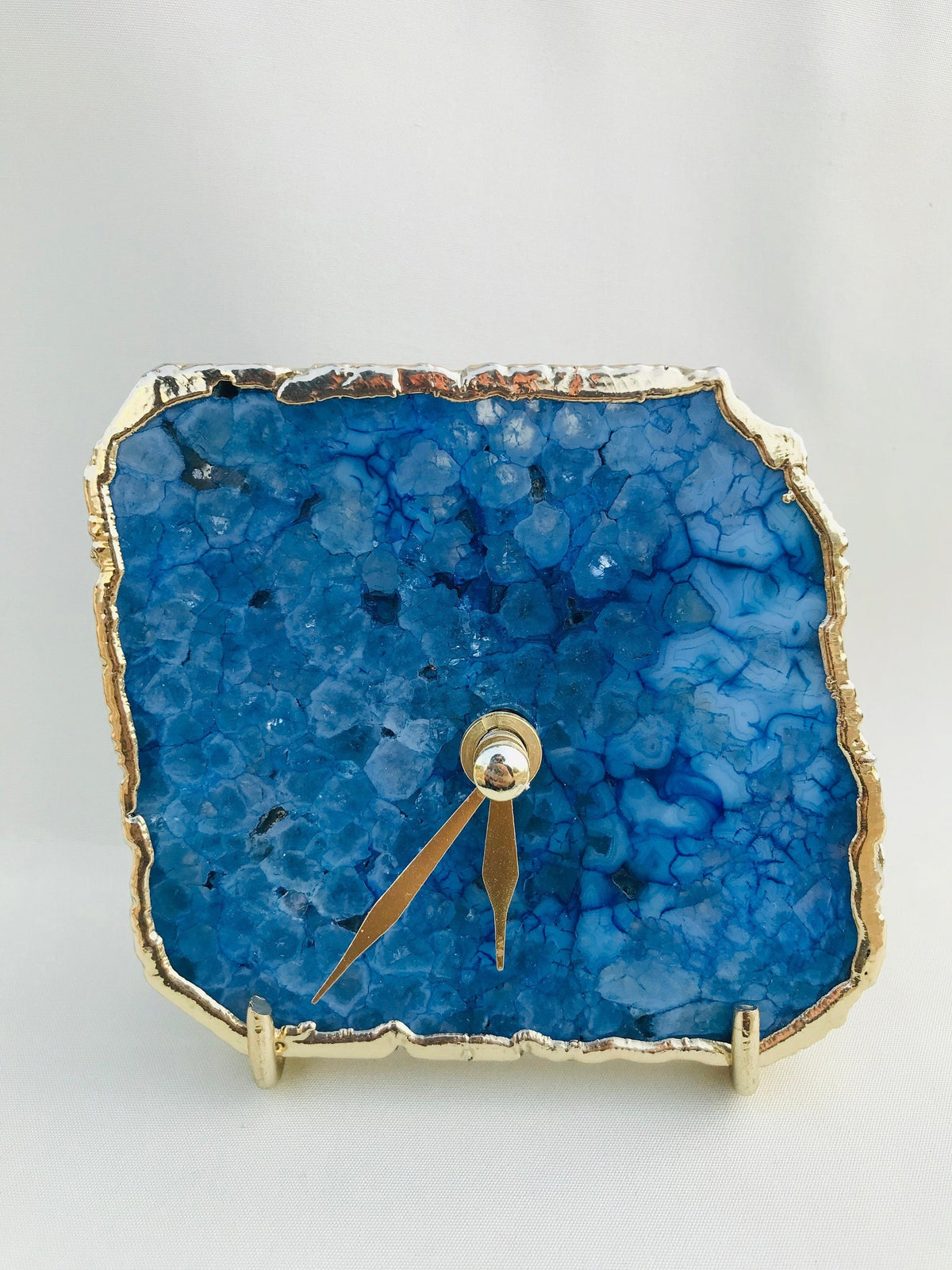 Blue Agate Natural Edge Desk Clock, 4 Inch