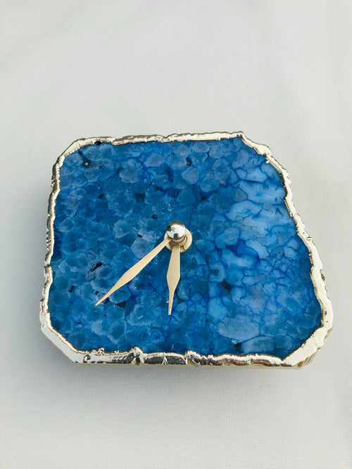 Blue Agate Natural Edge Desk Clock, 4 Inch