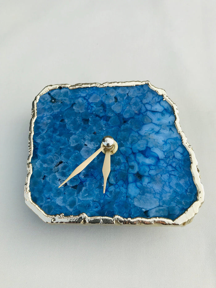 Blue Agate Natural Edge Desk Clock, 4 Inch