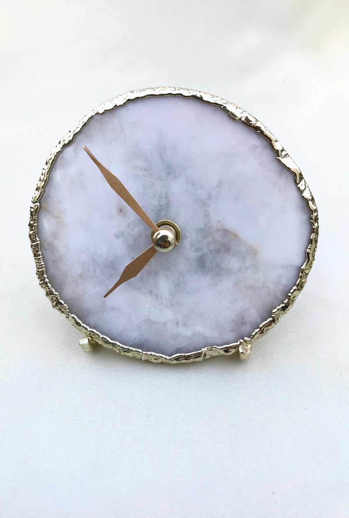 White Agate Round Desk Clock, 4 Inch